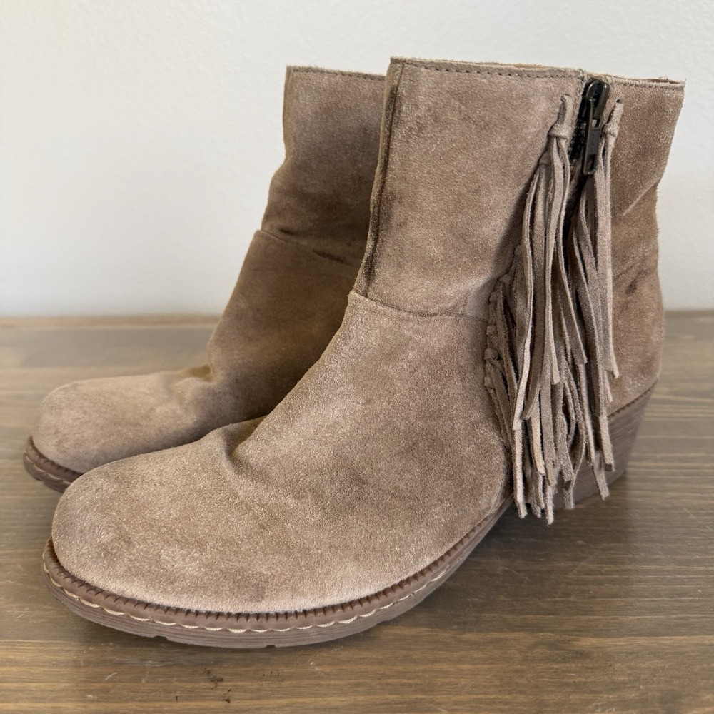 B.o.c Womens 8.5M Tan Beige‎ Suede Elise Tassle Ankle Booties Boots Shoes